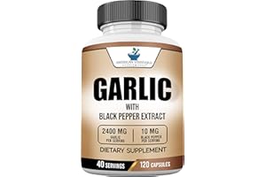 American Standard Supplements Garlic 2400mg Per Serving with Black Pepper Fruit Extract – Vegan, Gluten Free, Non-GMO, 120 Capsules, 40 Servings