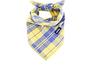 Gofshy Summer Dog Bandana XLarge-Dog Scarf Vibrant Color Yellow Blue Plaid Printing Adjustable Bib Handkerchief Accessories for Large Dogs (XL)