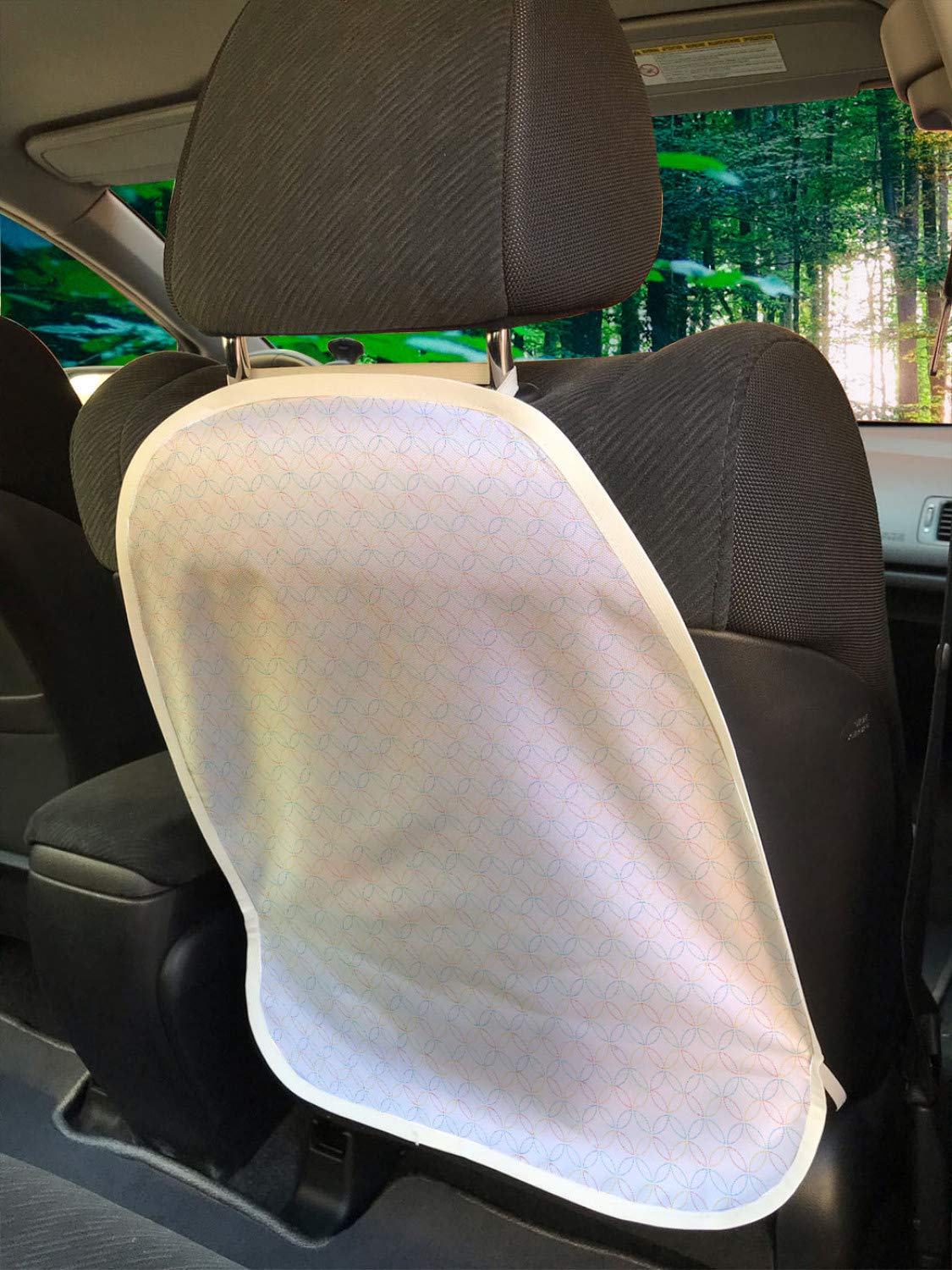 Ambesonne Geometric Car Seat Protector Set of 2, Pastel Image of Repeated Intersected Circles Formed as Dash Dotted Lines, Universal Kick Mat for Dirt Mud & Scratches, 18" x 24", White Multicolor