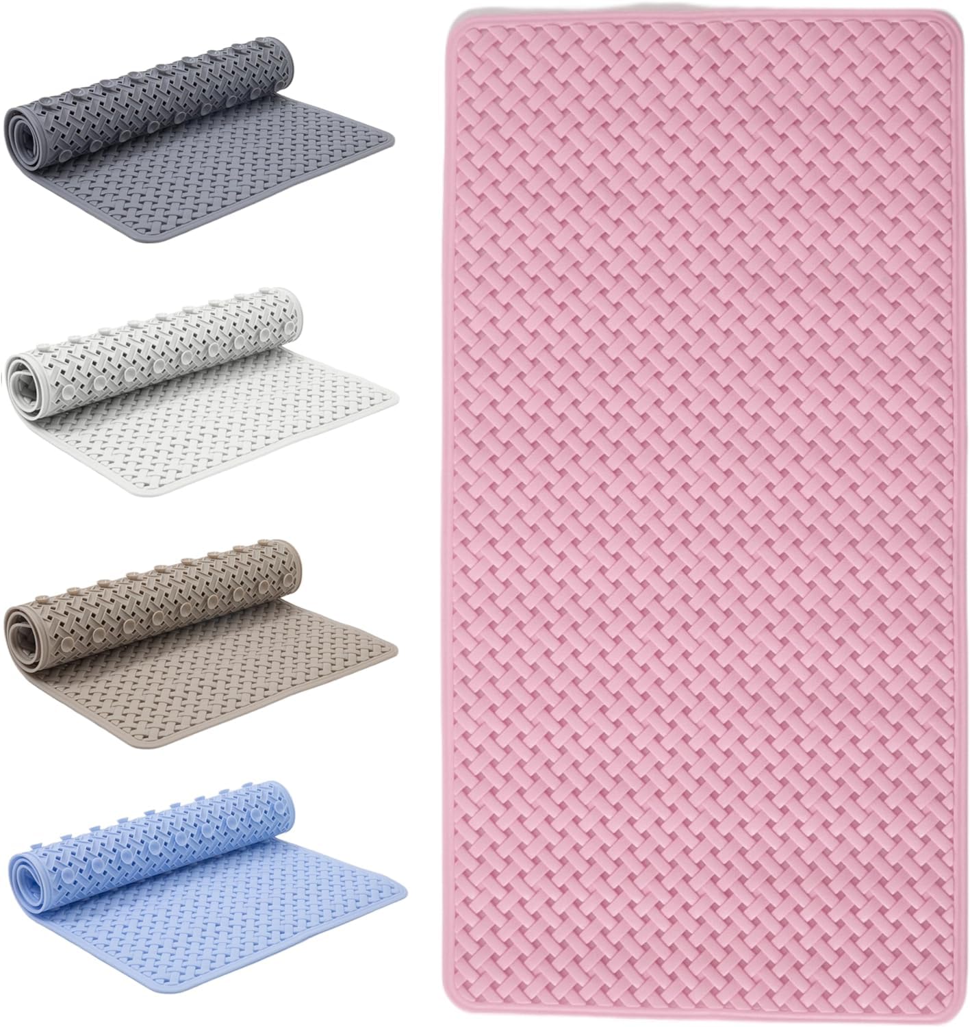 SR ESSENTIALS Bath Mat Non Slip Anti Mould - 36x70cm Shower Mat for Bathroom with Suction Cups and Drain Holes, Machine Washable Shower Mats for Inside Shower Ideal for Kids & Elderly (Pink)