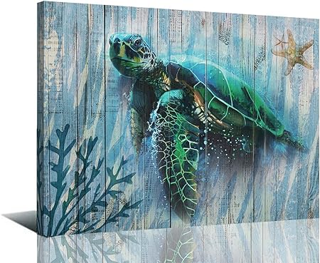 Amazon Com Arjun Canvas Green Sea Turtle Wall Art Prints Submarine Picture One Panel 16 X12 Blue Green Sea Plant Modern Landscape Painting Prints Framed Ready To Hang For Living Room Bedroom Nursery Room Decorations