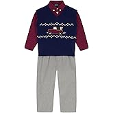 IZOD baby-boys 3-piece Sweater Set With Holiday Sweater Vest, Collared Button-down Dress Shirt, and Pants