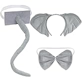 obmwang 3 Pieces Elephant Costume Set Elephant Ears Headband Bowtie and Tail Fancy Animal Cosplay Accessories for Halloween Dress Up Party