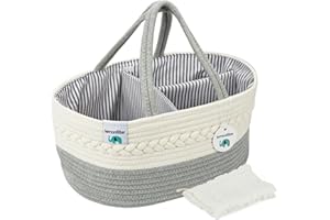 Lemonfilter Baby Diaper Caddy Organizer, Grey Diaper Caddy for Infant Boy or Girl Baby Shower Basket and Nursery Must Haves - Registry Favorites, Car Portable Diaper Caddy for Travel - (Grey White)