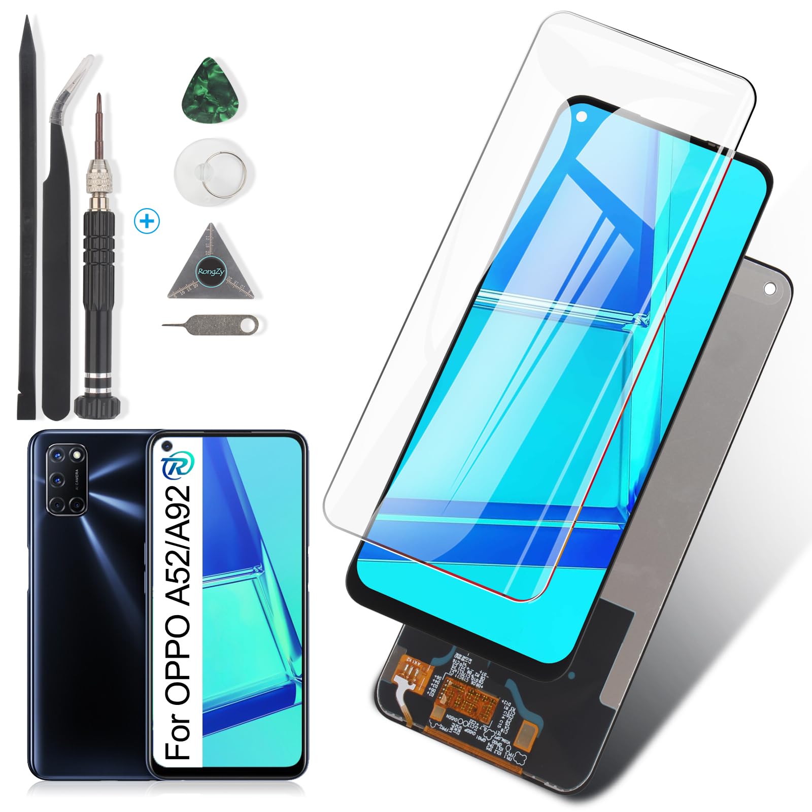 RongZy Display for Oppo A52/A92 LCD Screen Replacement Touch Display Digitizer Assembly for Oppo A52/A92 with Kit(Black)