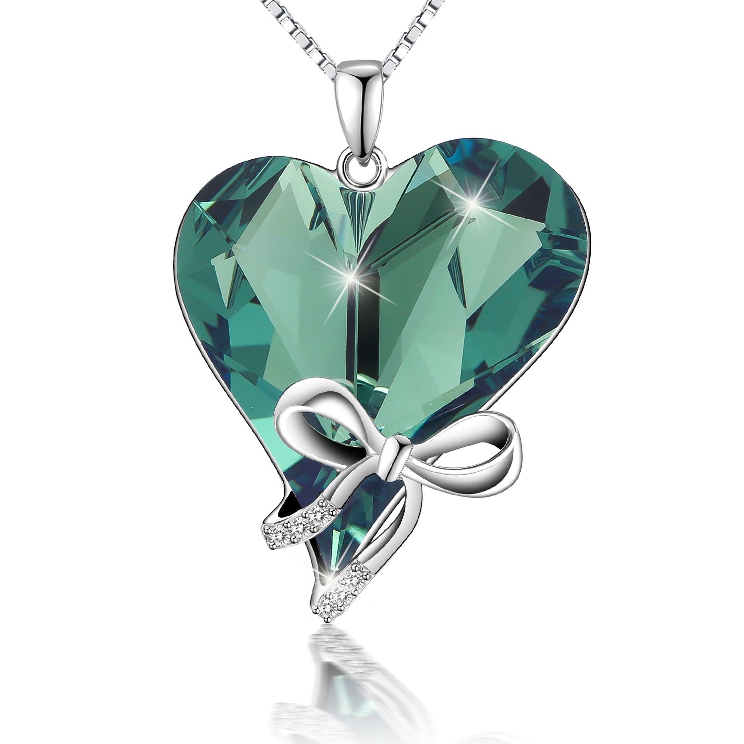 Sivery Love Knot Pendant Necklace With Heart Swarovski Crystal