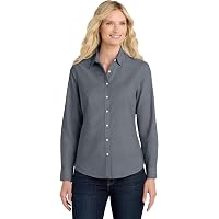 Port Authority Women's Dimension Knit Long-Sleeve Button-Down Dress Shirt  Black at Amazon Women's Clothing store