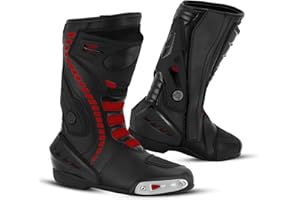 SAGA MOTO Men's Motorcycle Shoes Leather Motorbike Boots with Ankle Support Non-Slip Sole Reinforced Foot Protective Motocross Boots Rubber Sole