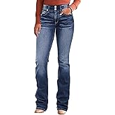 Flamingals Boot Cut Jeans for Women Mid Waist Tummy Control Trendy Flare Jeans Straight Denim Pants