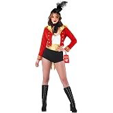 fun shack, Ringmaster Costume Women, Halloween Costumes for Women | Tailcoat Jacket, Bodysuit, Belt, Hat and Feather, Boot Covers, Scarf Included, Perfect for Halloween, Lion Tamer