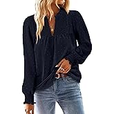 BETTE BOUTIK Women Boho Long Sleeve Shirts Dressy Casual V Neck Fall Fashion Tops Swiss Dot Flowy Blouses