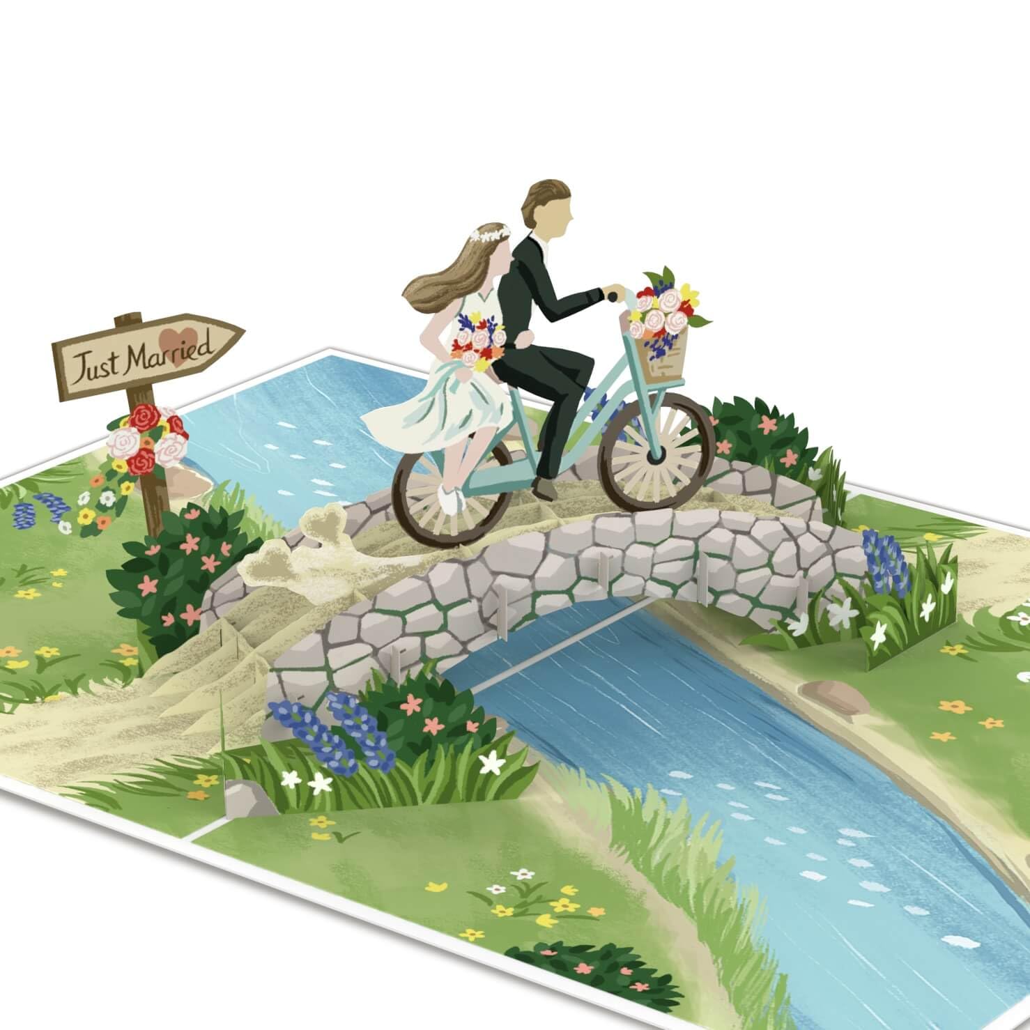 papercrush® Luxury 3D Pop Up Wedding Card Bride and Groom on Bike - Just Married Card, Funny Wedding Congratulations for Daughter, Son, Brother & Sister in Law, Cash Gift Voucher for Honeymoon