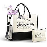 InnoBeta Swimmer Gifts, Just Keep Swimming, Gift for Swimmer Canvas Tote Bag, with Top Zipper Closure and Shoulder Strap for Birthday, Mother's Day, Christmas