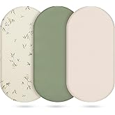 3-Pack Cotton Muslin Bassinet Sheets - Fitted Elastic Mattress Cover for Baby Boys & Girls, Breathable Bedside Bassinet Sheets Neutral Colors (Fits Oval & Rectangle Shape) (Green)