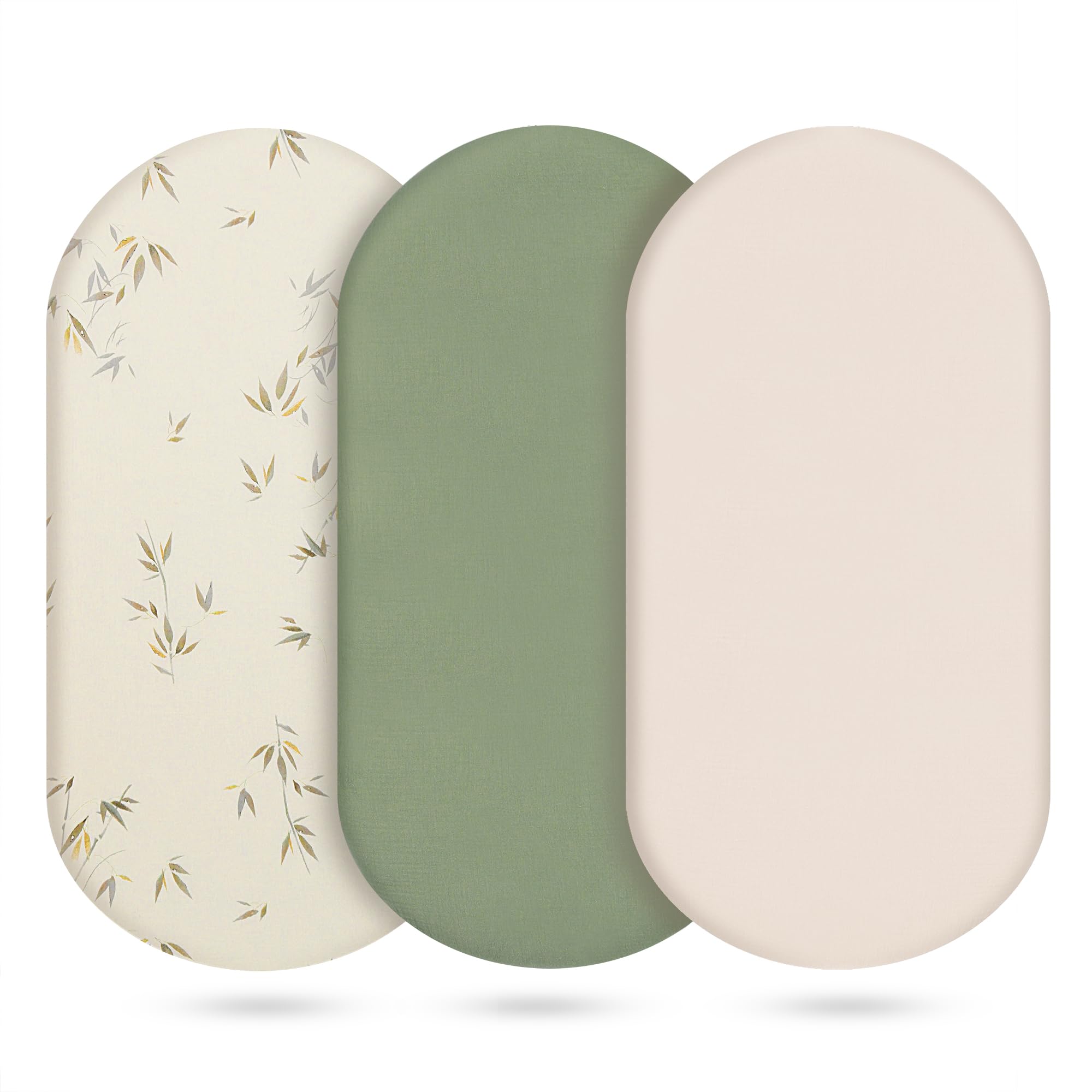 Photo 1 of 3-Pack Cotton Muslin Bassinet Sheets - Fitted Elastic Mattress Cover for Baby Boys & Girls, Breathable Bedside Bassinet Sheets Neutral Colors (Fits Oval & Rectangle Shape) (Green)