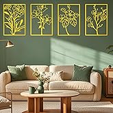ZNZAPO 4 Pcs Large Gold Metal Flower Wall Art, Abstract Line Art Wall Decor, Minimalist Floral Wall Hanging Art, 3d Wall Art 