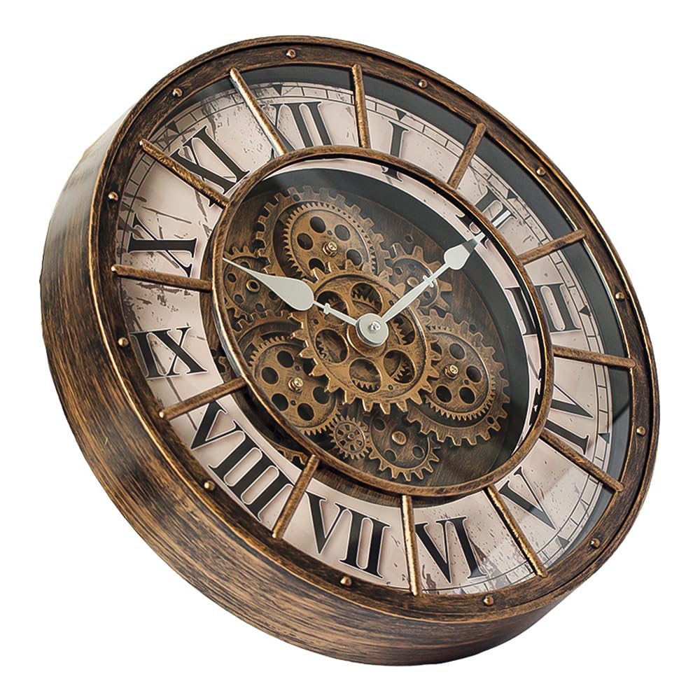 Photo 1 of 18 Inch Wall Clock with Moving Gears, Oversized Large Industrial Steampunk Decoration, Antique Metal Big Numeral Wall Clocks for Kitchen Study Room Living Room Decor (Antique Oil-Rubbed Bronze)