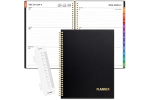 SUNEE 2026 Weekly and Monthly Planner - from January 2026 - December 2026, Daily Agenda Planner with Monthly Tab, Flexible Cover, Note Pages, Pockets, Bookmark, Spiral Binding, Black, 8.5"x11"
