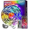 Ksipze led Lights Strip for Bedroom 100FT, Smart Music Sync RGB Color Changing with App and Remote Control, Power Supply Led 
