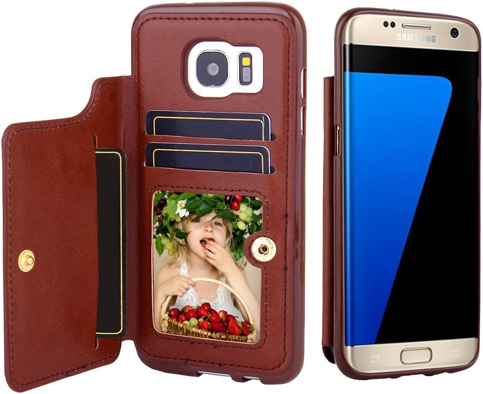CSTOP ZOOM Series, Galaxy S7 Edge Wallet Case, 2 ID Credit Card Slot, Cash Slot, Button Snap, Flip-Out Back Leather Drop Protection Case For Samsung Galaxy S7 Edge - Brown