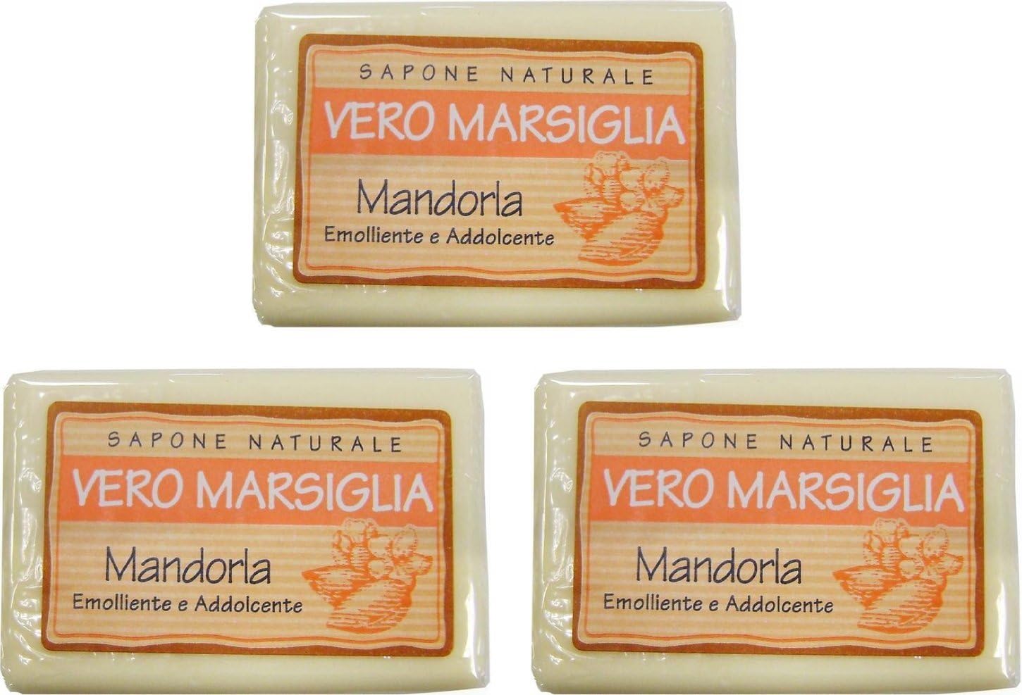 "Vero Marsiglia" Almond Soap 5.29 Ounce (150gr) Packages (Pack of 3) [ Italian Import ]