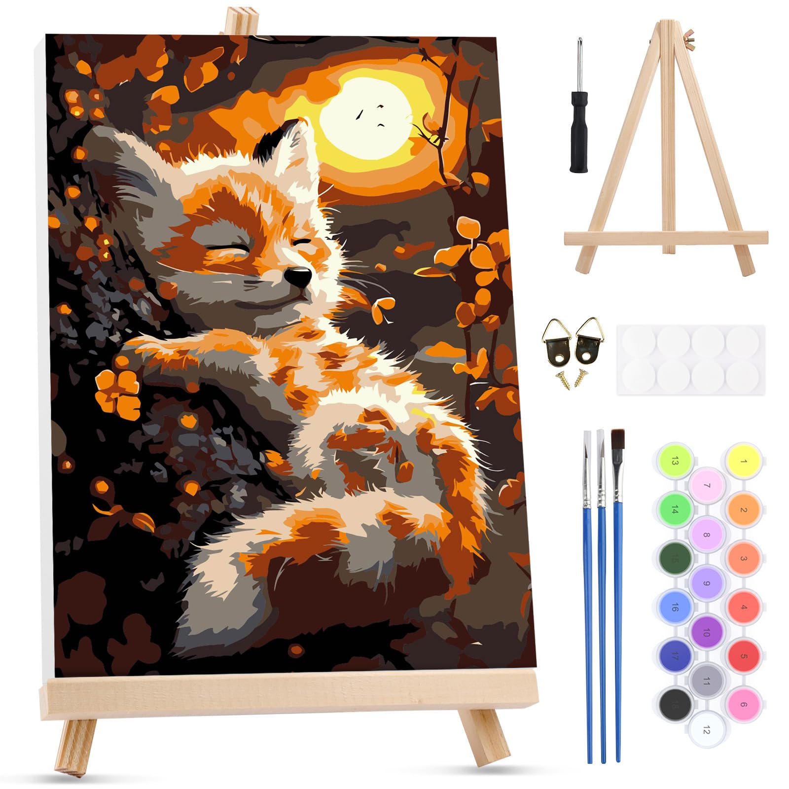 MXJSUA Fox Framed Paint by Numbers for Adults Beginners, Easy Adults' Paint-by-Number Kits on Canvas with Easel, Acrylic Number Painting Crafts Gifts for Home Decor, 20x30cm — image 1