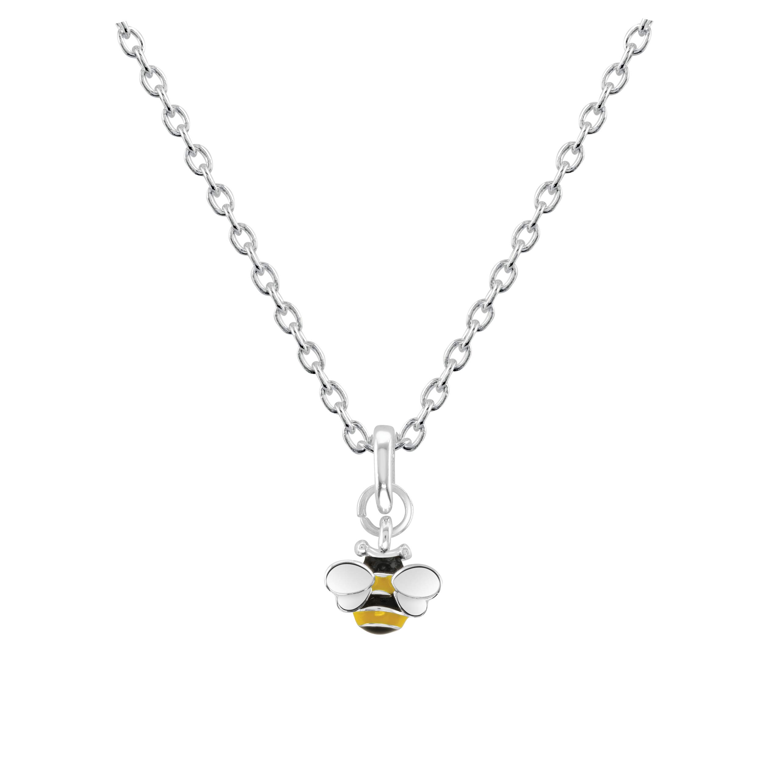 Dew Mini Enamel Bee Pendant 18" Necklace – Sterling Silver, Cute and Fun Nature Inspired Jewellery