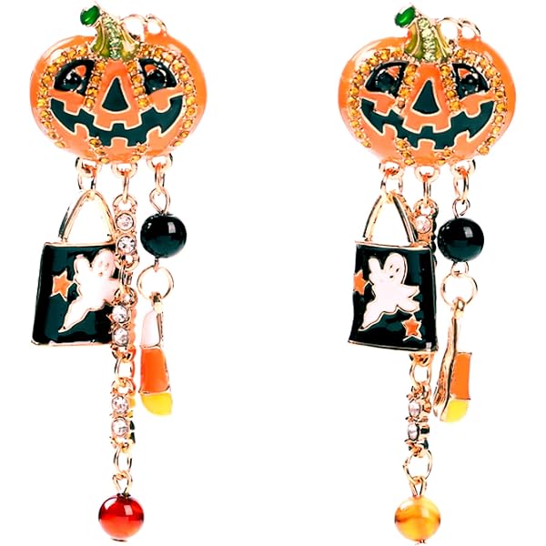 Enamel Pumpkin Brooch Pin – Halloween & Christmas Lapel Badge, Alloy With Gold Plating, Sparkling Rhinestones, 3 X 0.9 Inches