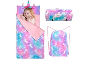 FIODRIMY Nap Mat Unicorn Sleeping Bag with Reusable Pillow and Blanket Slumber Bag Daycare