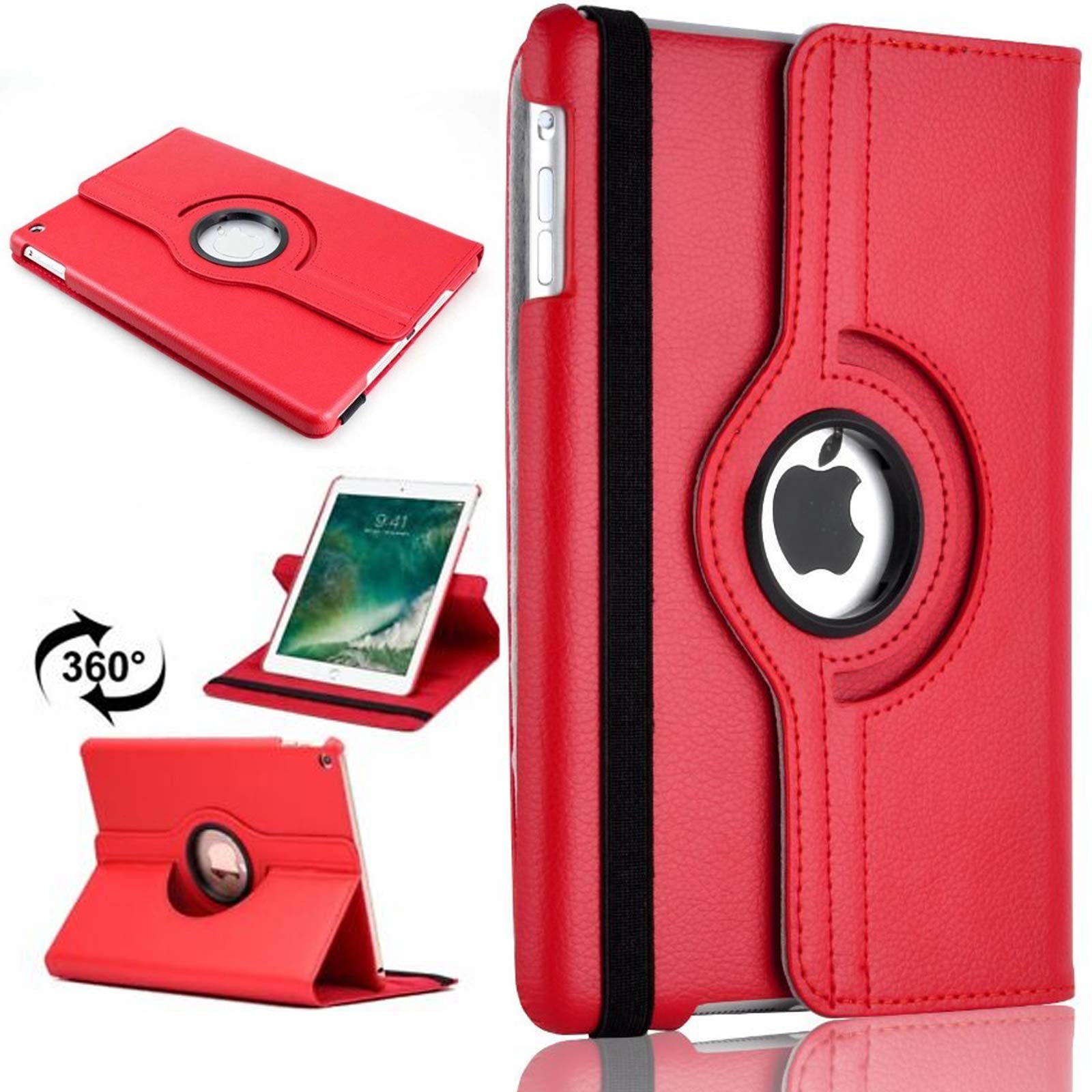 360 Rotating Cover for iPad 9.7 5th Generation (2017) A1822, A1823 PU Leather Case - Red