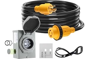 Kanayu 30 Amp 10FT Generator Cord and Pre-Drilled Power Inlet Box, 4 Prong NEMA L14-30P/L14-30R 125V/250V 7500W 10 Gauge Heavy Duty Extension Cord with Generator Interlock Kit, ETL Listed