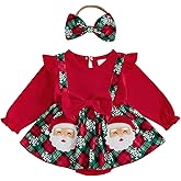 Ledy Champswiin Newborn Baby Girl Christmas Clothes Romper Dresses Ruffle Sleeve Onesie with Headband Infant Christmas Outfit