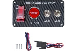 GELOO 12V Ignition Switch Panel, Ignition Starter Switch Panel, Racing Car Ignition Switch Panel with Engine Push Button, 4 in 1 Ignition Panel Carbon Toggle Switches for Race Car Sport Competitive RV Truck