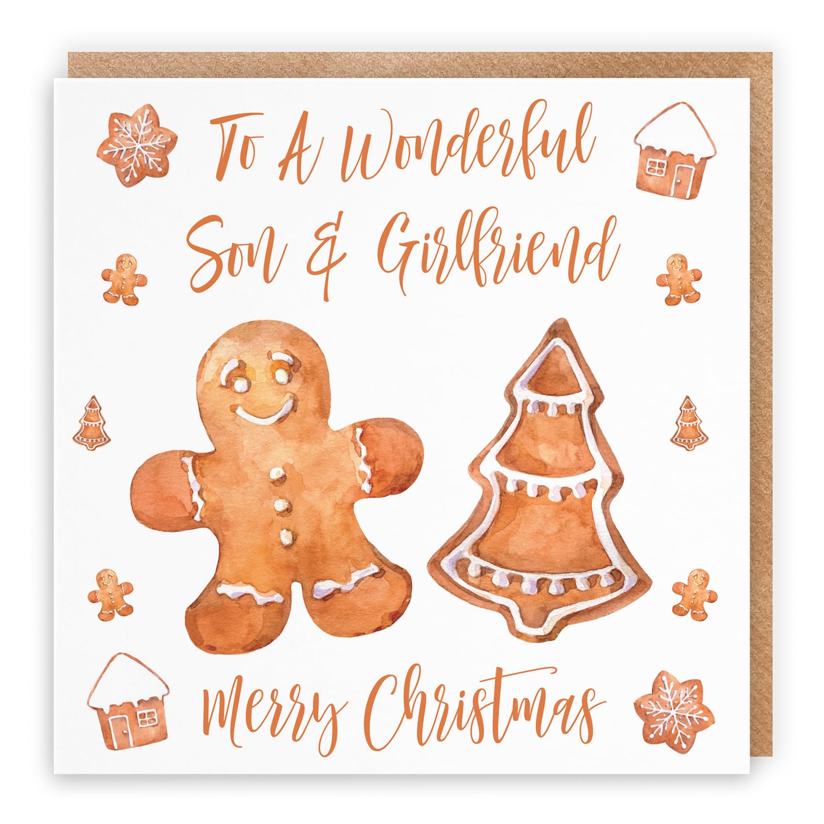 Hunts England - Son And Girlfriend Christmas Card - To A Wonderful Son & Girlfriend - Merry Christmas - Gingerbread Collection