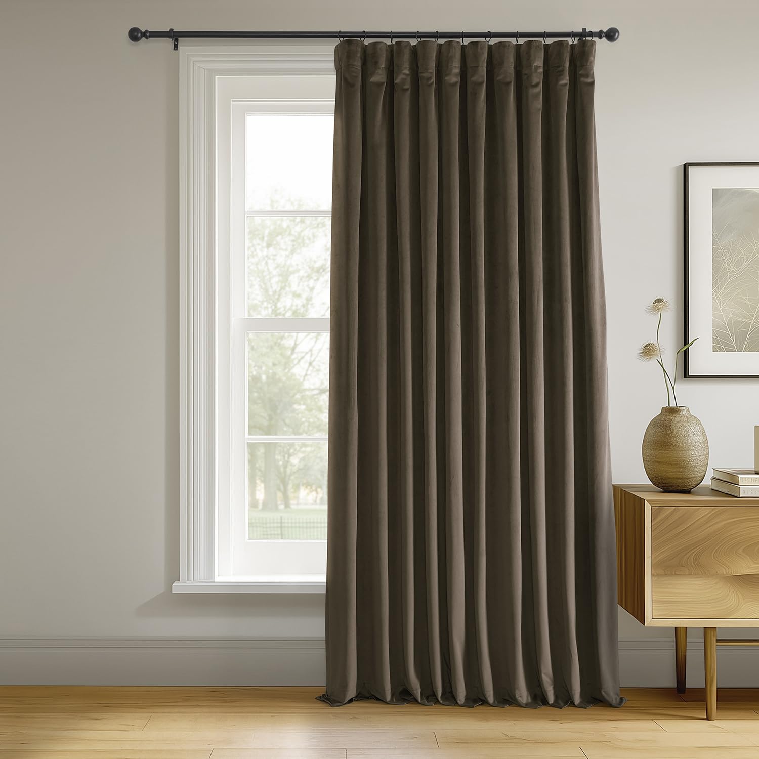 HPD Half Price Drapes Signature Velvet Thermal Blackout Curtains for Living Room 84 Inch Long (1 Panel) Rod Pocket Insulated Blackout Curtains for Bedroom Window Curtains, 100W x 84L, Java Image