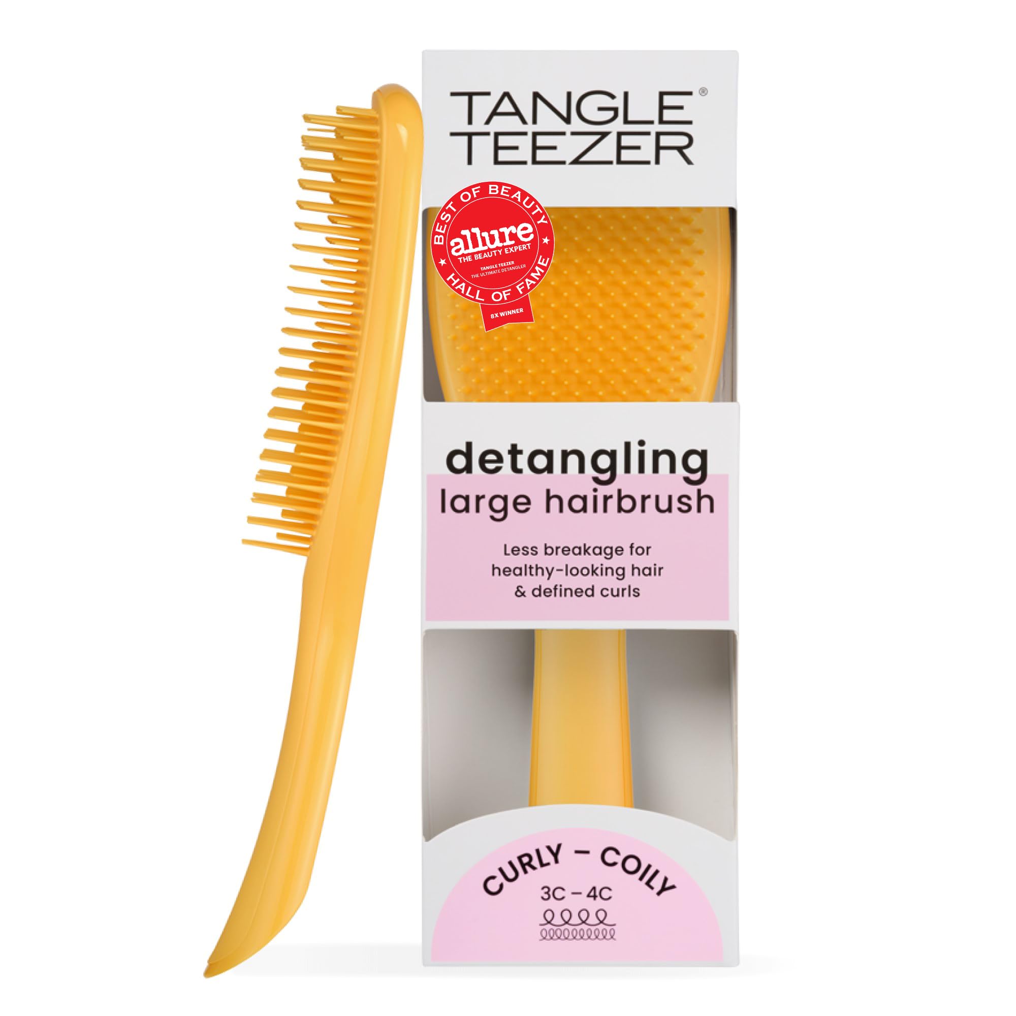 Tangle Teezer Large Naturally Curly Ultimate Detangler Hairbrush for 3C-4C Curly Coily Hair - Two-Tiered Teeth Define Curls & Reduce Frizz - Daffodil Yellow