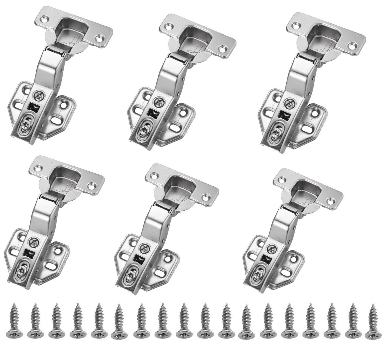 110 Degree Kitchen Cabinet Hinges, 6 Pack Kitchen Cabinet Cupboard Door Hinges Soft Closing Full Overlay Door Hinge Quiet Close Cabinet Hardware for Cupboard with Mounting Screws