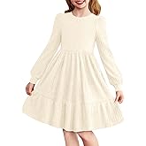 Arshiner Girls Sweater Dress Fall Winter Puff Long Sleeve Knit Pullover Formal Dresses with Pockets 6-14Y