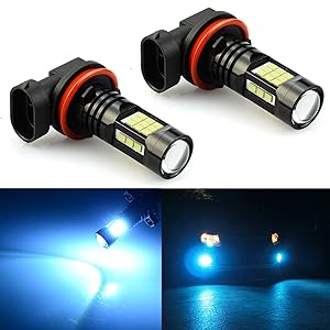 JDM ASTAR 2400 Lumens Extremely Bright PX Chips H11 H8 LED Fog Light Bulbs for DRL or Fog Lights, Ice Blue