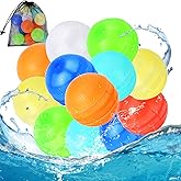 Reusable Water Balloons, 12 Pcs Self-Sealing Quick Fill Silicone Water Bombs, One-Hand Easy Fill Refillable Summer Pool Toys 