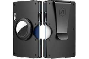 ARW Air Tag Wallet for Men, Minimalist Slim Metal Money Clip Wallet, RFID Blocking Aluminum Cash Credit Card Holder (Airtag-Black)