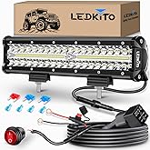 LEDKITO 12Inch LED Light Bar Spot Flood Combo with 16AWG Wiring Harness Kit | Triple Row LED OffRoad Driving Work Lights Bar Bright Waterproof for Je-ep Truck SUV UTV ATV UTE Tractor Golf Pickup Van