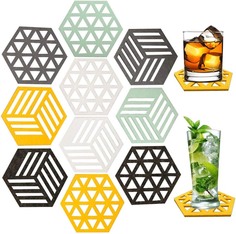 XGiGiX 10PCS New Creative Geometric Wool Felt Coasters Kit, for Drink Mat, Vases Mat, Heat Insulation Pad, Place Mat, Pot Mat, Absorbent and Dirt Resistance, can Splice and Combination.: Home & Kitchen