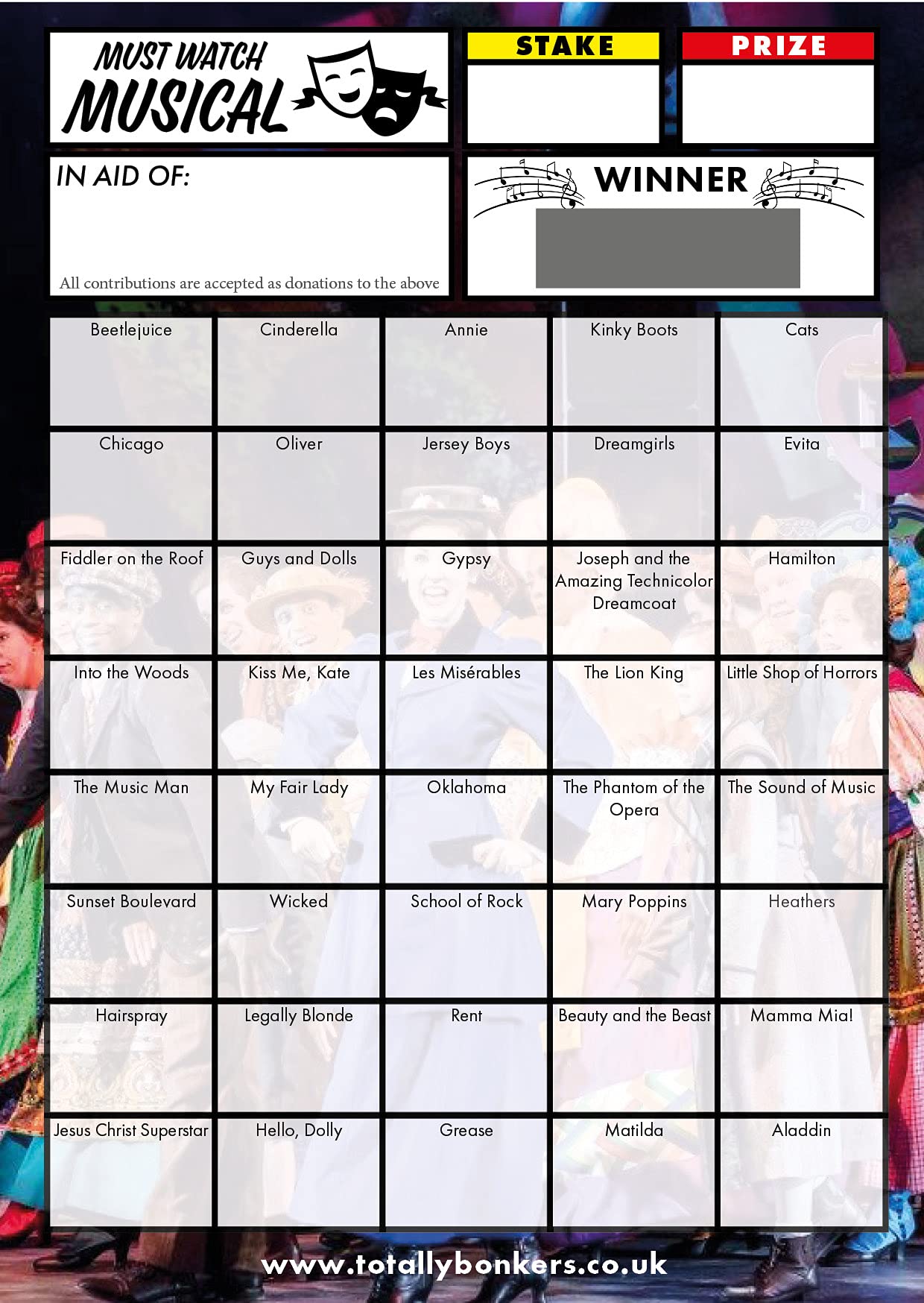 Totally Bonkers - Musical Must Watch Fundraising Scratch Cards - 40 Square - A6 (148x105mm) - 10 Pack - TB0085 - Blind Card