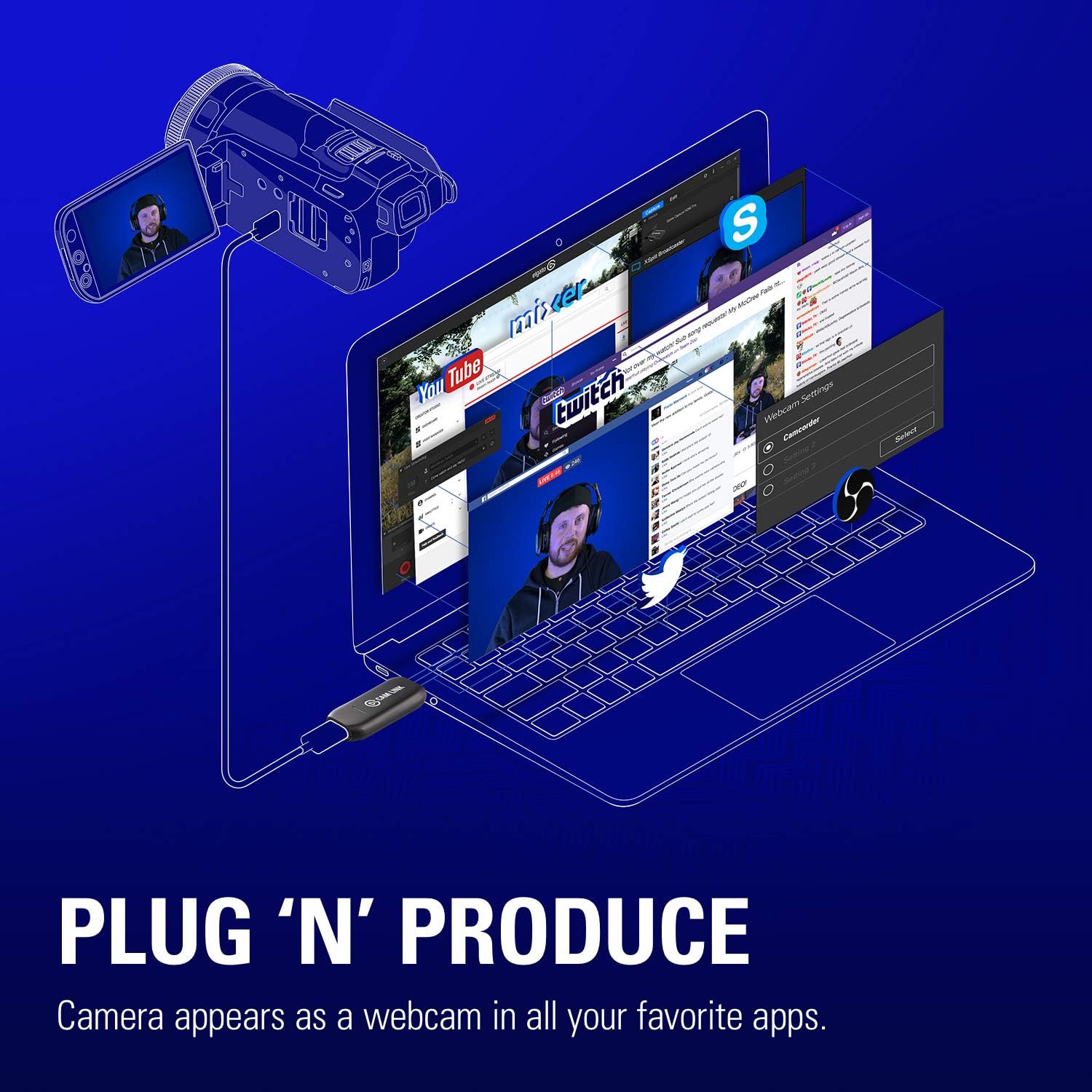 Elgato Cam Link 4K — Broadcast Live, Record via DSLR, Camcorder, or Action Cam, 1080p60 or 4K at 30 Fps, Compact HDMI Capture Device, USB 3.0: Computers & Accessories