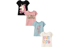 The Children's Place Baby Girls' and Toddler Unicorns,Butterflies,Trends Short Sleeve Graphic T-Shirts,4 Pack