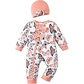 Mioglrie Newborn Baby Girl Clothes Long Sleeve Romper Infant Fall Winter Outfits Floral Hat Jumpsuit Preemie Girl Clothes