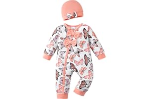 Mioglrie Newborn Baby Girl Clothes Long Sleeve Romper Infant Fall Winter Outfits Floral Hat Jumpsuit Preemie Girl Clothes