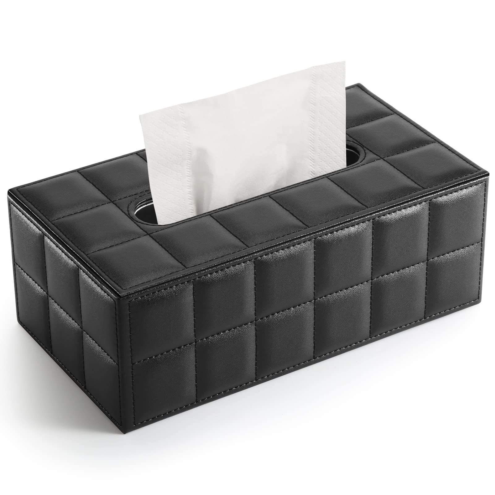 GORESE Rectangular Tissue Box Holder Tissue Box Cover PU Leather Facial Tissue Dispenser for Home Bathroom, Living Room, Bedroom, Dinning Room, Office, Car Automotive Decoration(Black)
