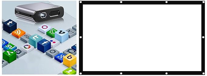 Egate X3 Android Compact DLP Pocket Size Pico Projector_Egate EYE64 Projector Screen Eyelet, 6 x 4 feet Combo